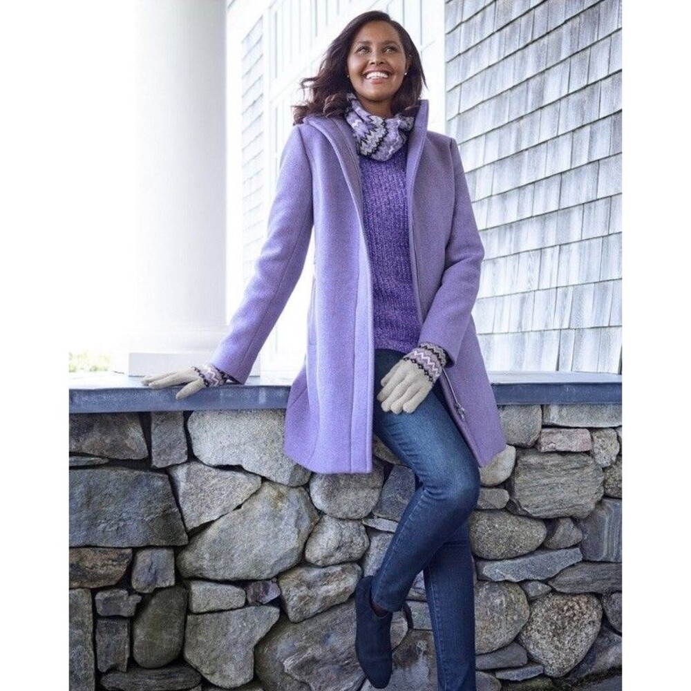 Talbots Stadium Coat Jacket 16 Wool Albury Italian Fabric Purple Zip Front